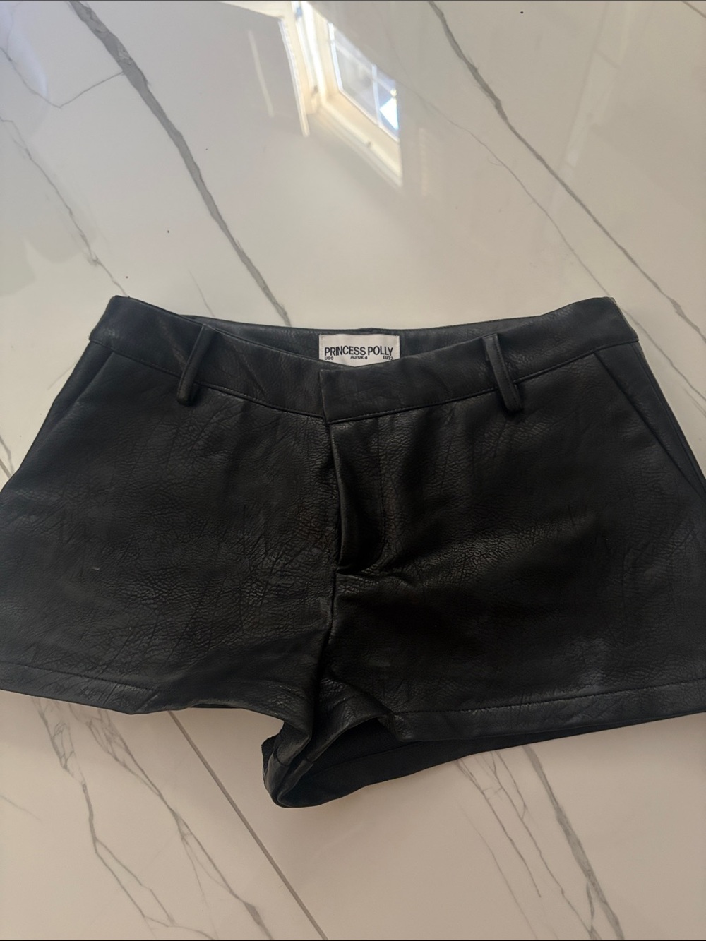 Princess Polly Black Faux Leather High Waist Shorts